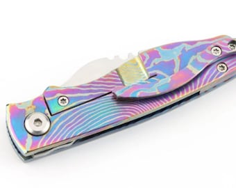 Timascus Folding Knife • Titanium Damascus Pocket Knife • Handmade Exotic EDC Collector Knife