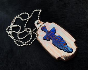 Handmade Mokume Gane Viking Pendant Necklace, Titmascus Inlay, Titanium Damascus