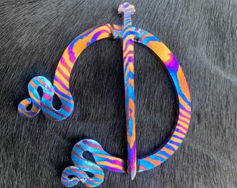 Timascus Brooch Scarf Pin • Handmade Titanium Damascus Statement Jewelry • Unique Luxury Gift