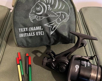 Personalised Woodland Padded Fishing Reel Case / bag With Curled Fish Image ideal gift for any fisherman or fishing enthusiast