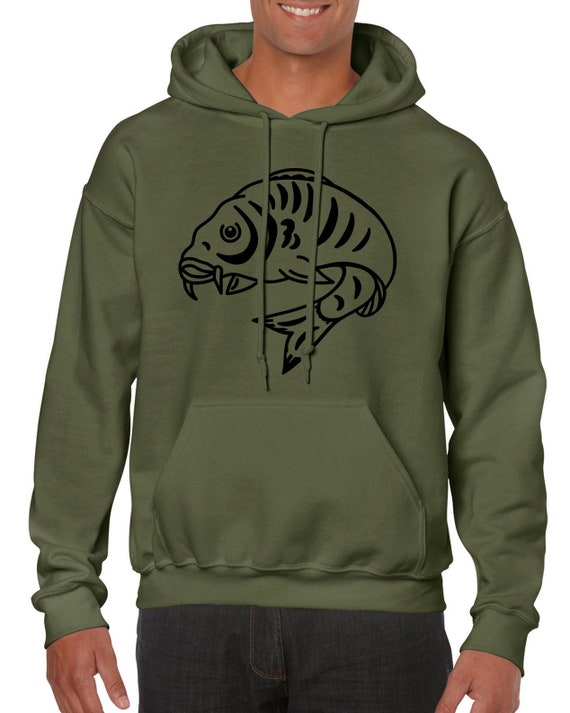 Personalise Large Curled Carp Fish. Carp Fishing Logo on the Front of  Green/black Hoodie With Text on Back. Ideal Gift for Fisherman 