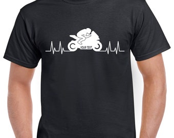 Personnalisez votre propre battement de coeur de moto - t-shirt noir de logo de course de moto votre choix d'image de couleur cadeau idéal pour le motocycliste.