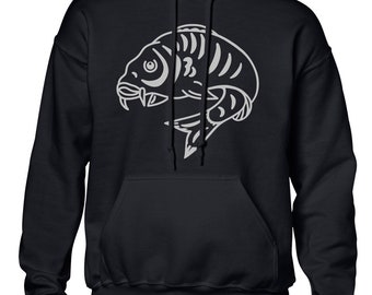 Carp Fishing black/green hoodie custom logo.LARGE CARP FISHING LOGO..size XL 