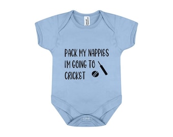 Personalise Pack My Nappies Im Going To Cricket - Baby Bodysuit Vest Ideal Gift For Any Baby Or Toddler