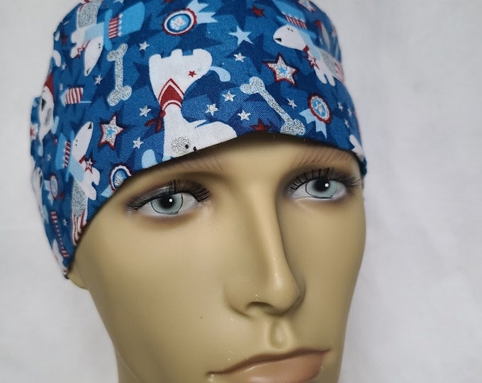 PATRIOTIC dog PIXIE hat surgical scrub hat theatre cap