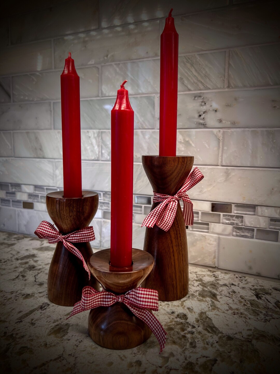 Contemporary Wood Candlestick Holders Set of 3 Etsy