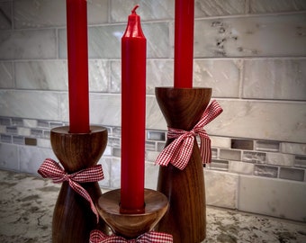 Contemporary wood candlestick holders - Set of 3
