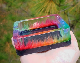 Unique Gift Rainbow Handmade Resin Teardrop Ashtray Pride Ashtray Candle Holder Ring Dish Beautiful Rainbow Soap Dish