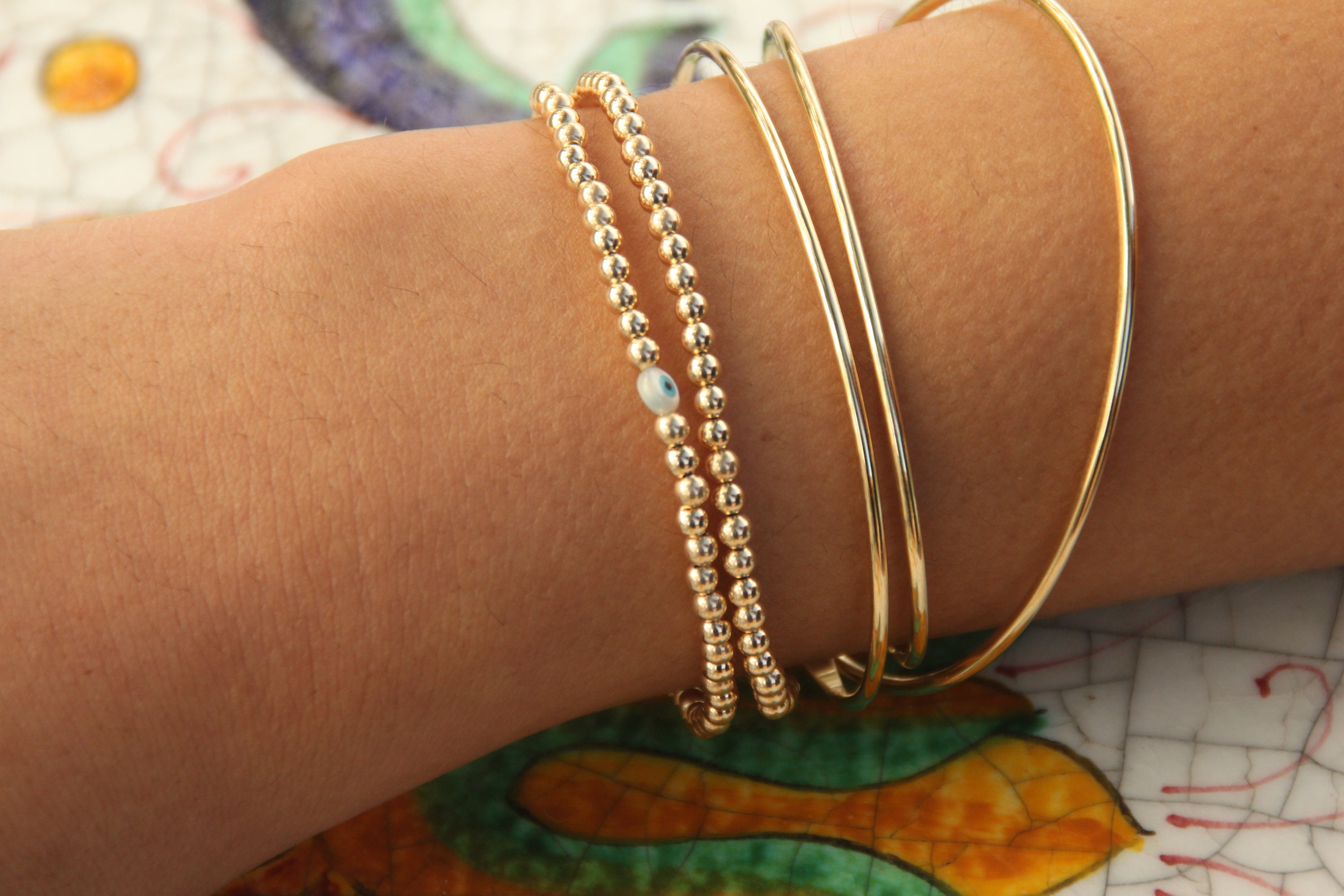 Real Gold Beaded Bracelet 3mm Gold Bead Bracelet | Etsy