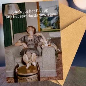 Funny Vintage Birthday Card, Feet Up, Retro Humor Card Sarcastic Birthday Card for Him or Her Classic Nostalgic Birthday Card