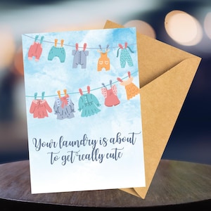 Funny Baby Shower Card, Cute Laundry, New Mom Cute Pregnancy Greeting Card Gender Neutral Gift for Mom to Be Expecting Mother Card