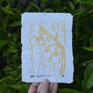Moon Flower&quot;, on Handmade Paper, Limited Edition, Original Lino Print, Block Print, Illustration art, Original Art, Support Small Artists