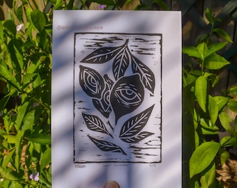 Verano Agrio - Impresión Lino Original de Edición Limitada - Impresión en Bloque - Arte Espeluznante