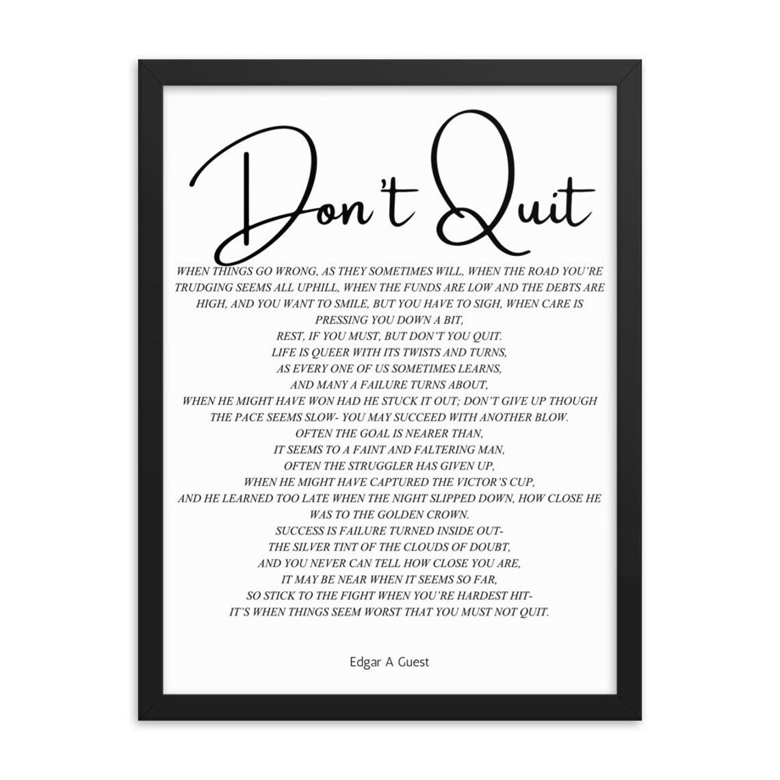 Don't Quit Inspiring Poem Print Inspirational Office | Etsy