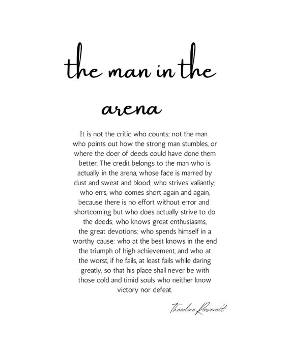 Man In The Arena Inspiring Poem Print Inspirational Office Etsy 