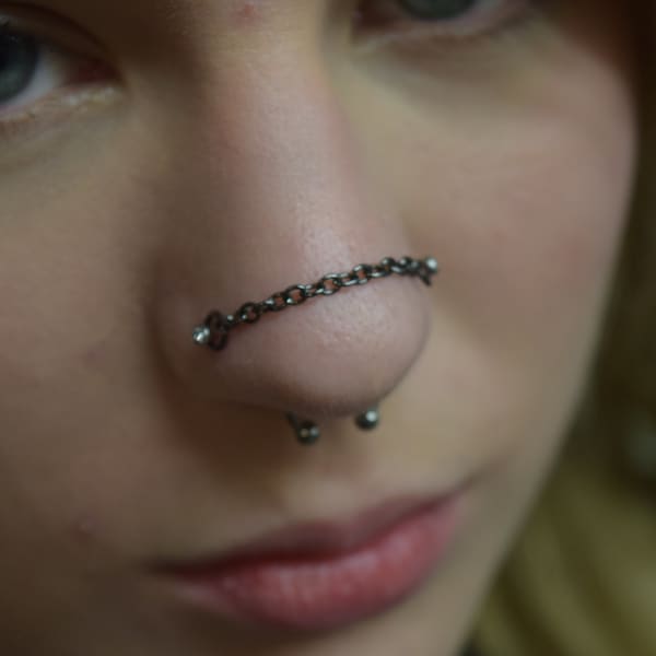 Nose Chain for Double Nostril Piercings, customizable length and multiple color options