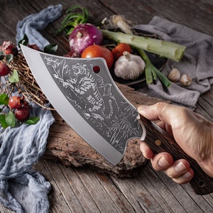 Cleaver Knife,Meat Cleaver, 7.5 Inch Handmade Forged Chinese Chef Knife  Stainless Steel Kitchen Knife Meat Cleaver Slicing Butcher Knife Bone  Chopping