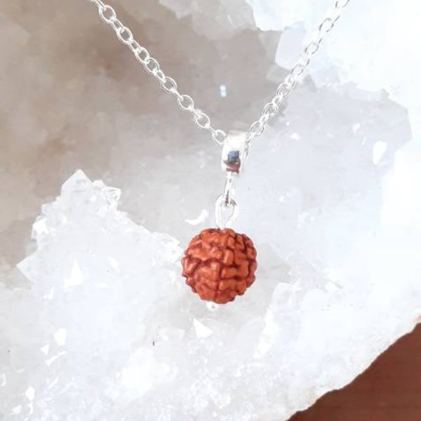 Pendentif graine de Rudraksha unique argent massif Collier chaîne argent massif Perle graine de Rudra naturelle Cadeau femme anniversaire