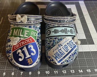 Blue & White City Pride Bling Clogs – Custom Rhinestone Game Day Glam