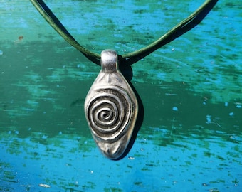 Boho Silver Plated Spiral Pendant Necklace, Leather Cord