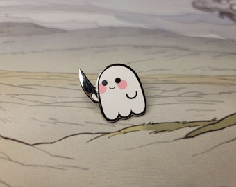 Knife Ghost - Silver plated enamel pin, knife pin, Halloween pin, kawaii