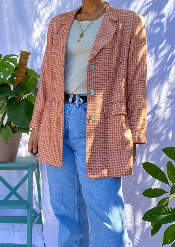 80 Vintage 100% Silk Pastel Pink Plaid Blazer