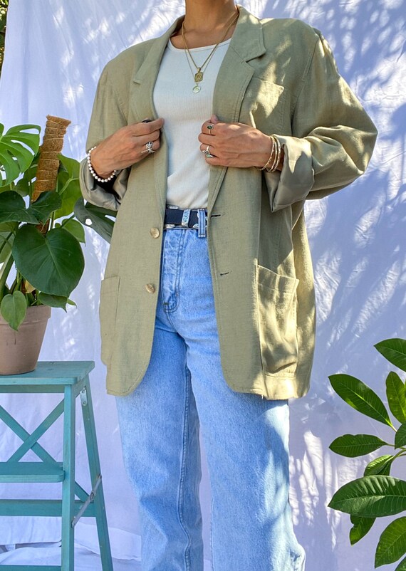 Sage Green 80s Vintage Linen Blazer