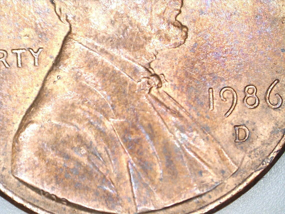 1986 D Rainbow Toned Penny Etsy