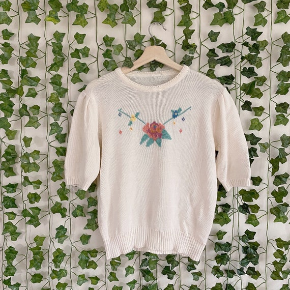 ニット/セーター us vintage flower knit. Vtg 90s United States Sweaters Flower Knit Sweater Size S