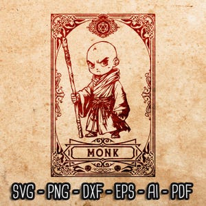Mönch Tarot Karte SVG, Chibi Charakter, Ttrpg svg, D20, Rollenspiel svg, Pathfinder 2e, Rollenspiel svg, Cricut und Silhouette geschnitten