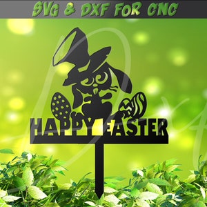 Fröhlicher Osterhase SVG, Hase CNC, Ostergarten Gartendeko, lustiges Tier, DXF Datei für Laser Wasserstrahl Vinyl Vektor
