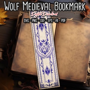 Wolf Medieval bookmark SVG, Fantasy bookmark, Magical Bookmark, Bookish Merch, Book Lover gift, digital files