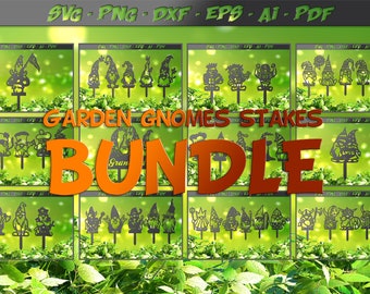 Garden Gnome Stakes BUNDLE, 45 signs DXF file for plasma, laser, water jet vinyl vector, garden dxf files, gnome dxf