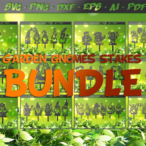 Garden Gnome Stakes BUNDLE, 45 borden DXF-bestand voor plasma, laser, waterstraal vinyl vector, tuin dxf-bestanden, gnome dxf