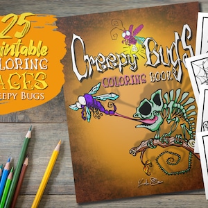 DIGITAL Coloring Book - Creepy Bugs, goth coloring book, 25 Printable Coloring Pages, Coloring Sheets, Digital Download