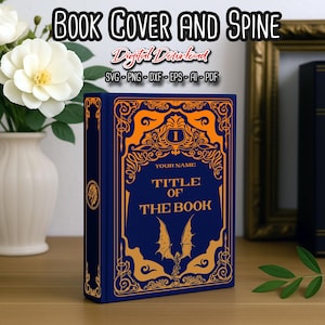 Medieval Dragon Book Cover and Spine SVG, Bookbinding Cover Design File, Vinyl Book Cover, Bookish Merch, Book Lover gift, digital files