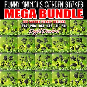 Lustige Tiere Garten Stakes MEGA BUNDLE, 100 Zeichen svg & dxf Datei für Plasmen Laser Wasserstrahl Vinyl Vektor, Garten Dxf Dateien digitaler Download
