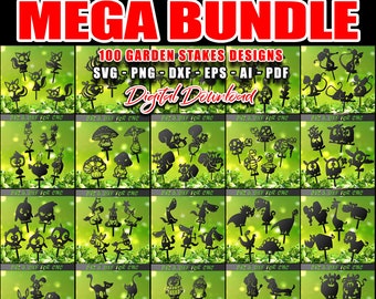 Funny animals garden stakes MEGA BUNDLE, 100 signs svg & dxf file for plasma laser water jet vinyl vector, garden dxf files digital download