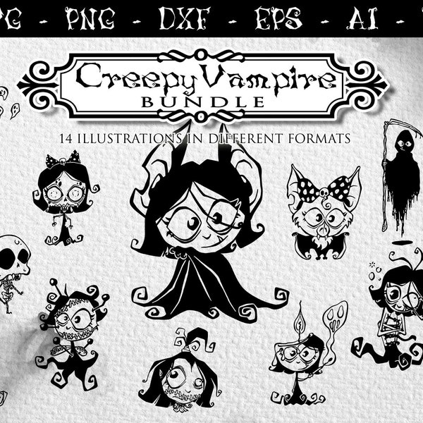 Creepy Vampire BUNDLE svg, Gothic svg, Cute Monsters, Spooky svg, Spoopy, skull, mummy, Witchy Svg, Witchcraft svg, halloween party clipart