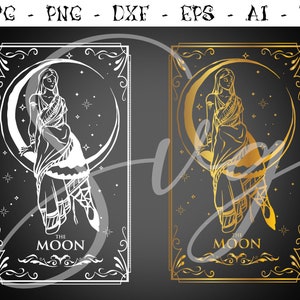 Tarot svg, La LUNA SVG, Adivino svg, místico svg, Major Arcana Deck svg, Astrología svg, Cricut gótico, Cortar archivos