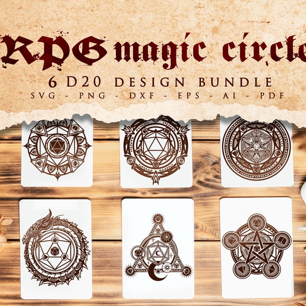 RPG magic circle BUNDLE, D20 svg, RPG Arcane Circle, Polyhedral dice svg, Role Playing Game svg, Dice, Cricut and Silhouette Cut Files