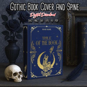 Gothic Book Cover and Spine SVG, Black Moon Girl book cover, Bookbinding Cover Design File, Vinyl Book Cover, Book Lover gift, digital files
