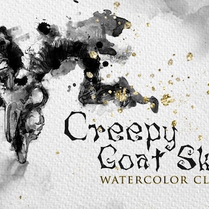 Creepy Goat Skull aquarel clipart: mystieke png (digitale download)