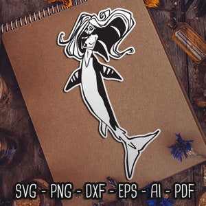 Hai Meerjungfrau SVG für Cricut, Meerjungfrau SVG, Sirene Frau, witchy Vibes beachy, Skelettfisch, Seeungeheuer, Gothic SVG digitale Dateien