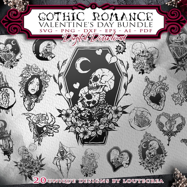 Gothic Romance SVG, Valentijnsdag BUNDEL, Skeleton liefhebbers svg, Romantische Goth, vintage donkere svg, Gothic Love, cricut, Digitaal bestand