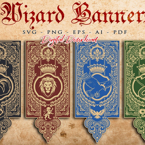 Wizard banners SVG, Wizards School emblem PNG, wizard party banners, Wizard Academy Logo, Instant Download, Cricut Cut Files