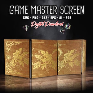 DM Screen leaf Design SVG, 4 pannelli, schermo da tavolo da gioco in formato SVG, giochi rpg in formato SVG, regalo Game Master, schermo per tavola, download istantaneo