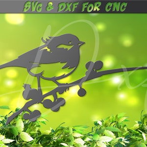 Espiga de árvore de chapim com crista DXF e SVG, pássaro em branche svg, sinal de quintal de pássaros, CNC, arquivo de corte a laser, arquivo dxf para plasma, vetor de vinil a jato de água