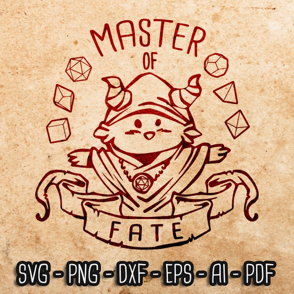 DM Master of Fate SVG , RPG svg, D20, rpg games, cute dragon, Pathfinder 2e, Role Playing Game svg, Cricut and Silhouette cut file