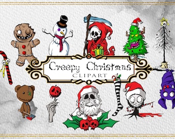 Creepy Christmas Clipart: Spooky Goth Xmas PNG (Digital Files)